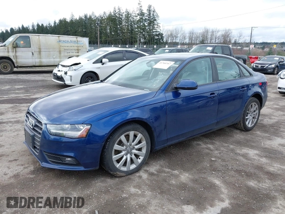 2013 Audi A4 Premium with VIN WAUAFAFL7DN017295, listed as a IAAI auction lot 41760767 with 100,624 mi miles. Bid and sale history available at carsss.com. Image 2.