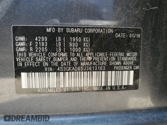 2018 Subaru Impreza Premium with VIN 4S3GKAD65J3613163, listed as a Copart auction lot 62582835 with Not provided miles and Clean title. Bid and sale history available at DreamBid. Image 12.