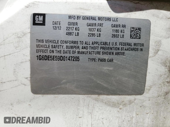 2013 Cadillac CTS Luxury with VIN 1G6DE5E59D0147205, listed as a Copart auction lot 52971005 with 180,291 mi miles and Salvage title. Bid and sale history available at DreamBid. Image 15.