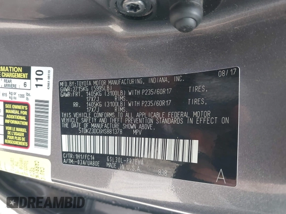 2017 Toyota Sienna LE Auto Access Seat with VIN 5TDKZ3DC6HS881378, listed as a IAAI auction lot 41932471 with 64,626 mi miles. Bid and sale history available at carsss.com. Image 9.