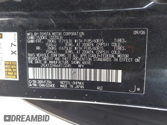 2006 Scion xB with VIN JTLKT324664113345, listed as a IAAI auction lot 42194782 with 206,089 mi miles and . Bid and sale history available at DreamBid. Image 9.