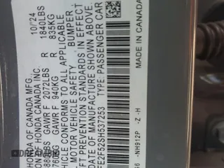 2025 Honda Civic Sport with VIN 2HGFE2F52SH537253, listed as a Copart auction lot 53373055 with 7,419 mi miles and Salvage title. Bid and sale history available at DreamBid. Image 14.