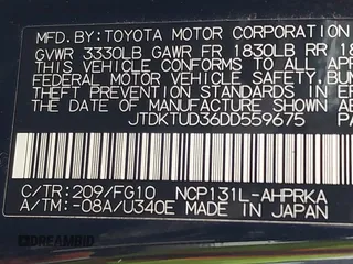 2013 Toyota Yaris L with VIN JTDKTUD36DD559675, listed as a IAAI auction lot 42044052 with Not Provided miles and . Bid and sale history available at DreamBid. Image 9.