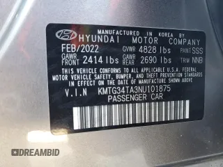 2022 Genesis G70 2.0T with VIN KMTG34TA3NU101875, listed as a Copart auction lot 84599834 with 20,997 mi miles and Salvage Title. Bid and sale history available at DreamBid. Image 13.