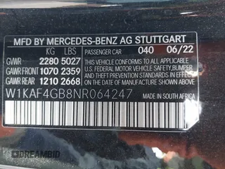 2022 Mercedes-Benz C 300 with VIN W1KAF4GB8NR064247, listed as a IAAI auction lot 40950205 with 24,313 mi miles and . Bid and sale history available at DreamBid. Image 9.