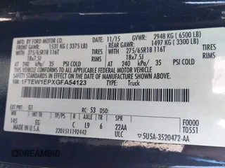2016 Ford F-150 XLT with VIN 1FTEW1EPXGFA54123, listed as a IAAI auction lot 41760334 with Not provided miles and . Bid and sale history available at DreamBid. Image 9.