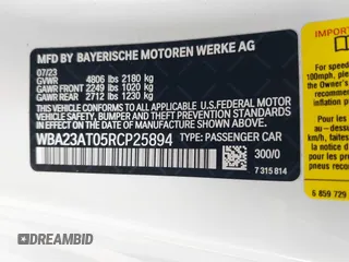 2024 BMW 4 Series 430i z VIN WBA23AT05RCP25894, wystawiony jako IAAI lot #41895019 z przebiegiem 7362 mil mil oraz . Historia ofert i sprzedaży dostępna na DreamBid. Obrazek 9.