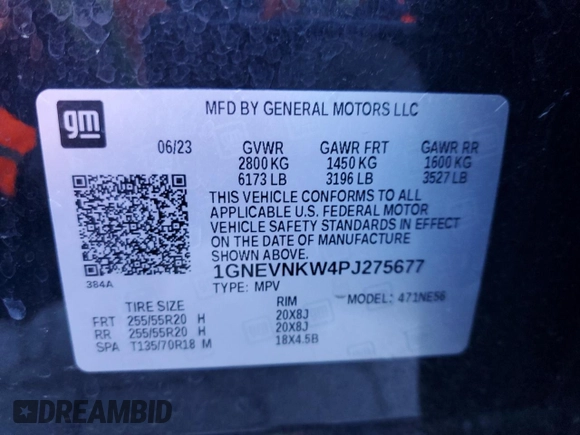 2023 Chevrolet Traverse High Country z VIN 1GNEVNKW4PJ275677, wystawiony jako Copart lot #49328615 z przebiegiem 47 102 mil mil oraz Szkoda całkowita • Salvage title. Historia ofert i sprzedaży dostępna na DreamBid. Obrazek 14.