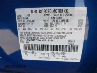 2020 Ford Explorer XLT with VIN 1FMSK7DH6LGB18394, listed as a IAAI auction lot 41876593 with 52,526 mi miles. Bid and sale history available at carsss.com. Image 9.