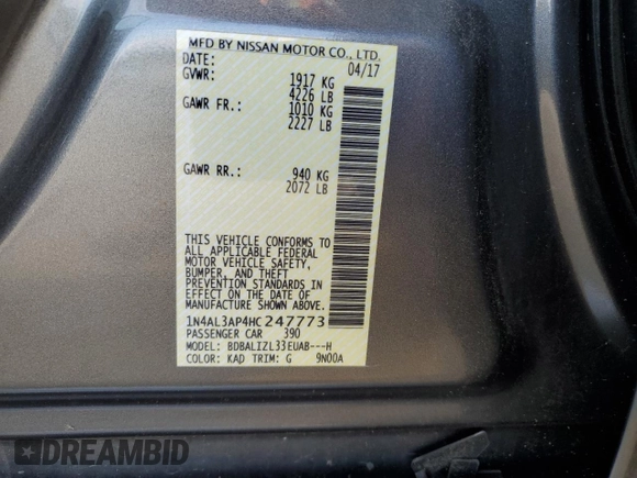 2017 Nissan Altima S with VIN 1N4AL3AP4HC247773, listed as a Copart auction lot 68269164 with 73,725 mi miles and Salvage title. Bid and sale history available at DreamBid. Image 12.