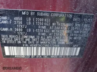 2022 Subaru Outback Premium with VIN 4S4BTACCXN3172646, listed as a IAAI auction lot 41565701 with 87,186 mi miles. Bid and sale history available at carsss.com. Image 9.
