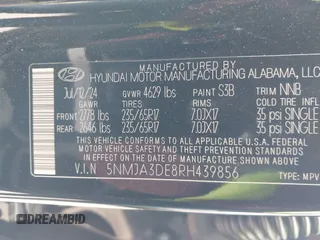 2024 Hyundai Tucson SE with VIN 5NMJA3DE8RH439856, listed as a IAAI auction lot 41592655 with 3,367 mi miles and . Bid and sale history available at DreamBid. Image 9.
