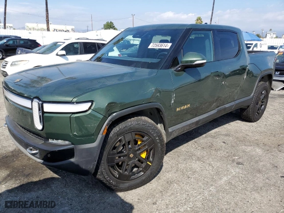 2023 Rivian R1T Adventure with VIN 7FCTGAAA9PN018171, listed as a Copart auction lot 72593614 with 12,553 mi miles and Salvage Title. Bid and sale history available at carsss.com. Image 1.