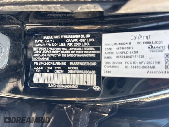 2018 Infiniti QX30 Premium with VIN SJKCH5CR4JA044802, listed as a Copart auction lot 59876905 with 89,177 mi miles and Clean title. Bid and sale history available at DreamBid. Image 10.