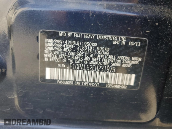 2014 Subaru Impreza Wagon 2.0i Sport Premium with VIN JF1GPAL62EH231979, listed as a Copart auction lot 51827025 with 218,189 mi miles and Salvage Title. Bid and sale history available at carsss.com. Image 12.
