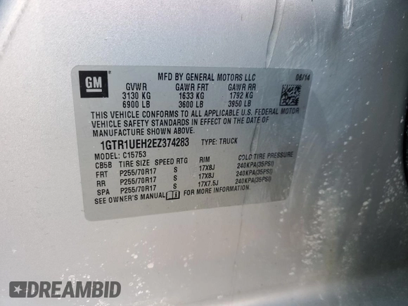 2014 GMC Sierra 1500 SLE with VIN 1GTR1UEH2EZ374283, listed as a Copart auction lot 45967225 with 197,854 mi miles and Salvage Title. Bid and sale history available at carsss.com. Image 12.
