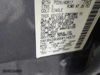 2005 Nissan Quest with VIN 5N1BV28U85N114573, listed as a IAAI auction lot 41841082 with 1 mi miles. Bid and sale history available at carsss.com. Image 9.