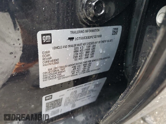 2023 GMC Sierra 1500 with VIN 1GTVUCE82PZ327869, listed as a Copart auction lot 83739534 with 10,440 mi miles and Salvage Title. Bid and sale history available at DreamBid. Image 12.