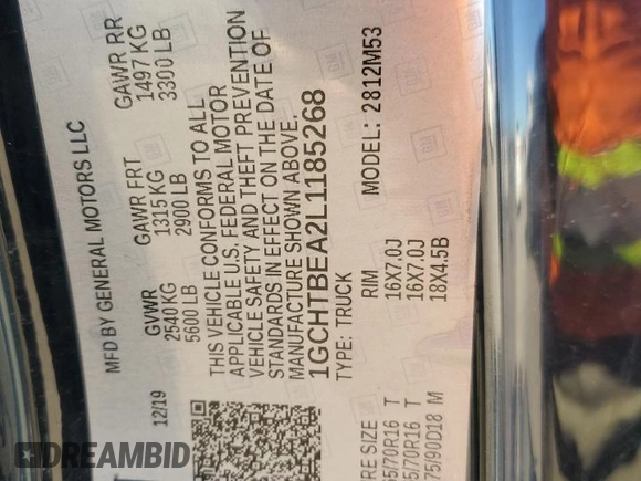 2020 Chevrolet Colorado 4WD Work Truck z VIN 1GCHTBEA2L1185268, wystawiony jako Copart lot #45156895 z przebiegiem 73 532 mil mil oraz Szkoda całkowita • Salvage title. Historia ofert i sprzedaży dostępna na DreamBid. Obrazek 12.