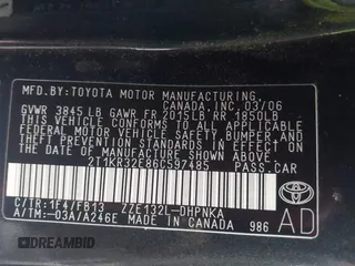 2006 Toyota Matrix STD with VIN 2T1KR32E86C597485, listed as a IAAI auction lot 41872859 with 40,340 mi miles and . Bid and sale history available at DreamBid. Image 9.