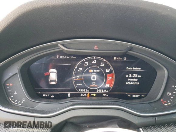 2019 Audi SQ5 Premium Plus with VIN WA1B4BFY6K2089998, listed as a Copart auction lot 60262294 with 75,022 mi miles and Salvage Title. Bid and sale history available at DreamBid. Image 9.