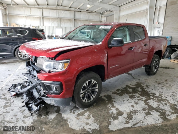 2021 Chevrolet Colorado 4WD Z71 with VIN 1GCGTDEN8M1234243, listed as a Copart auction lot 47742615 with 21,713 mi miles and Salvage Title. Bid and sale history available at carsss.com. Image 1.