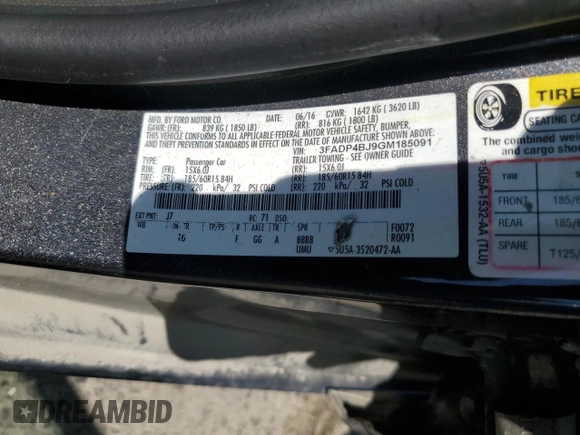 2016 Ford Fiesta SE with VIN 3FADP4BJ9GM185091, listed as a Copart auction lot 52761865 with 141,406 mi miles and Clean Title. Bid and sale history available at DreamBid. Image 12.