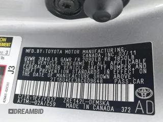 2011 Toyota Corolla L with VIN 2T1BU4EE3BC609648, listed as a IAAI auction lot 41971235 with 1 mi miles. Bid and sale history available at carsss.com. Image 9.
