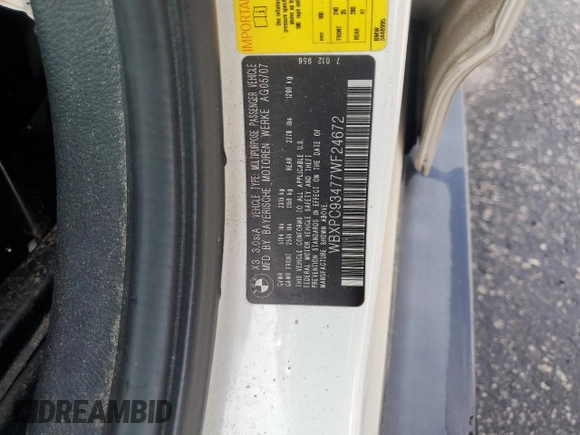 2007 BMW X3 3.0si with VIN WBXPC93477WF24672, listed as a Copart auction lot 60688365 with 140,919 mi miles and Salvage title. Bid and sale history available at DreamBid. Image 13.