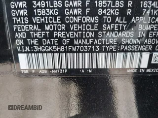 2015 Honda Fit EX-L with VIN 3HGGK5H81FM703713, listed as a IAAI auction lot 42525952 with 113,577 mi miles and . Bid and sale history available at DreamBid. Image 9.