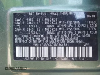 2011 Subaru Outback Premium with VIN 4S4BRCGC1B3364781, listed as a IAAI auction lot 40996235 with 180,216 mi miles and . Bid and sale history available at DreamBid. Image 9.