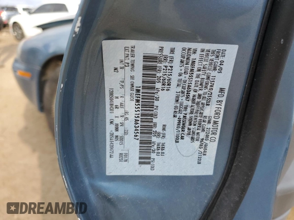 2005 Mercury Sable LS z VIN 1MEFM55S15A634567, wystawiony jako Copart lot #53136945 z przebiegiem 85 396 mil mil oraz Szkody całkowita. Historia ofert i sprzedaży dostępna na DreamBid. Obrazek 12.