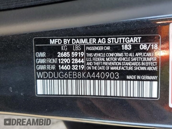 2019 Mercedes-Benz S 450 with VIN WDDUG6EB8KA440903, listed as a Copart auction lot 46684385 with 30,969 mi miles and Salvage title. Bid and sale history available at DreamBid. Image 12.