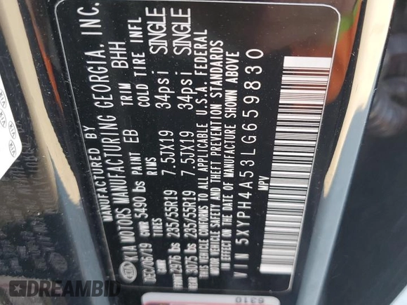 2020 Kia Sorento EX V6 with VIN 5XYPH4A53LG659830, listed as a Copart auction lot 88871045 with 45,383 mi miles and Salvage Title. Bid and sale history available at carsss.com. Image 14.