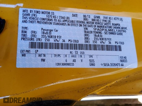 2014 Ford Focus ST with VIN 1FADP3L98EL130760, listed as a Copart auction lot 51217695 with 36,522 mi miles and Salvage Title. Bid and sale history available at carsss.com. Image 15.