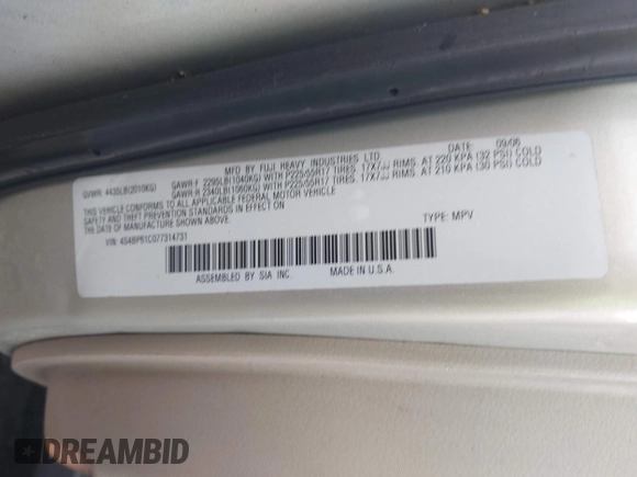 2007 Subaru Legacy Outback z VIN 4S4BP61C077314731, wystawiony jako IAAI lot #42308293 z przebiegiem 177 911 mil mil oraz . Historia ofert i sprzedaży dostępna na DreamBid. Obrazek 9.