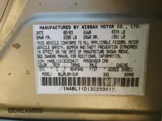 2003 Nissan Altima SE with VIN 1N4BL11D13C233417, listed as a Copart auction lot 48205925 with 203,093 mi miles and Salvage title. Bid and sale history available at DreamBid. Image 12.