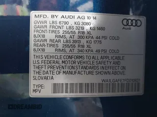 2015 Audi Q7 Premium Plus with VIN WA1LGAFE7FD010831, listed as a IAAI auction lot 41746007 with 106,796 mi miles and . Bid and sale history available at DreamBid. Image 9.