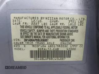 2011 Nissan Sentra SL with VIN 3N1AB6AP8BL656887, listed as a IAAI auction lot 42659398 with 160,855 mi miles and . Bid and sale history available at DreamBid. Image 9.