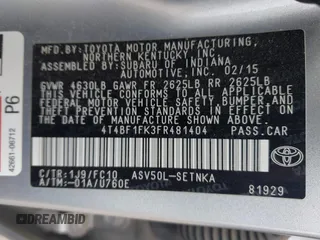 2015 Toyota Camry XLE z VIN 4T4BF1FK3FR481404, wystawiony jako IAAI lot #42131671 z przebiegiem 108 408 mil mil oraz . Historia ofert i sprzedaży dostępna na DreamBid. Obrazek 9.
