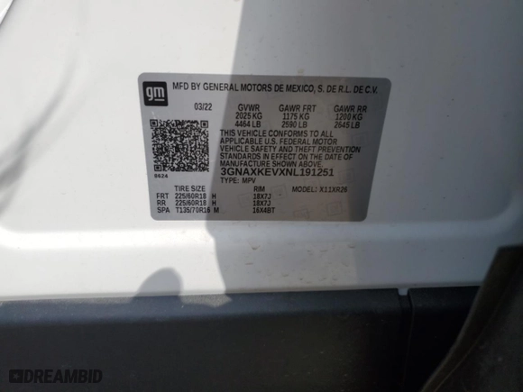2022 Chevrolet Equinox LT with VIN 3GNAXKEVXNL191251, listed as a Copart auction lot 49269285 with 10,940 mi miles and Salvage Title. Bid and sale history available at carsss.com. Image 15.