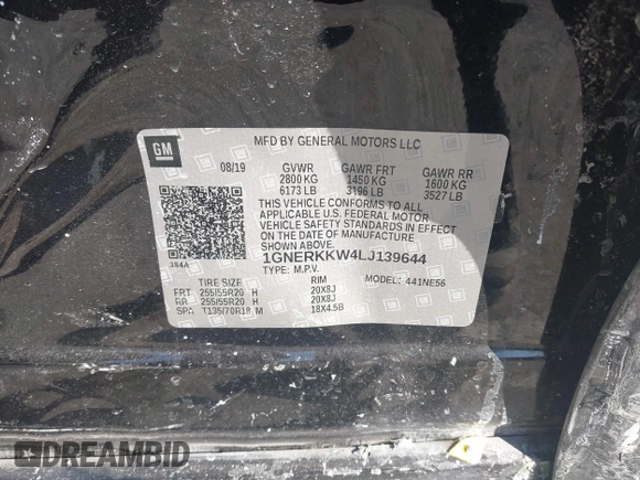 2020 Chevrolet Traverse Premier with VIN 1GNERKKW4LJ139644, listed as a IAAI auction lot 41402654 with 101,341 mi miles and . Bid and sale history available at DreamBid. Image 9.