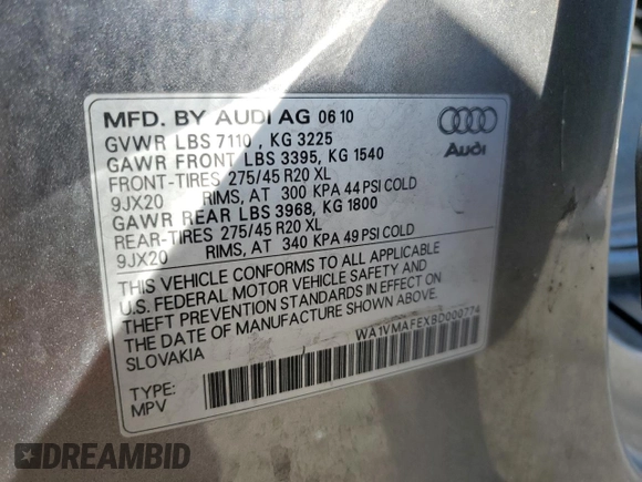 2011 Audi Q7 3.0L TDI Prestige with VIN WA1VMAFEXBD000774, listed as a Copart auction lot 84249754 with 157,822 mi miles and Clean Title. Bid and sale history available at carsss.com. Image 13.