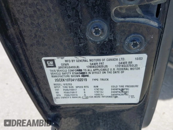 2004 Chevrolet Silverado 1500 Z71 with VIN 2GCEK19T041182019, listed as a IAAI auction lot 41758822 with 166,013 mi miles and . Bid and sale history available at DreamBid. Image 9.