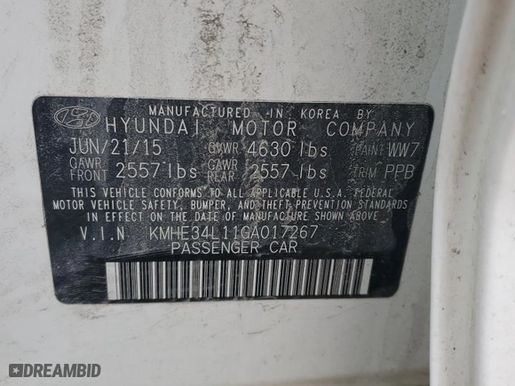 2016 Hyundai Sonata Hybrid Limited with VIN KMHE34L11GA017267, listed as a Copart auction lot 43534465 with NaN miles and Clean Title. Bid and sale history available at carsss.com. Image 14.