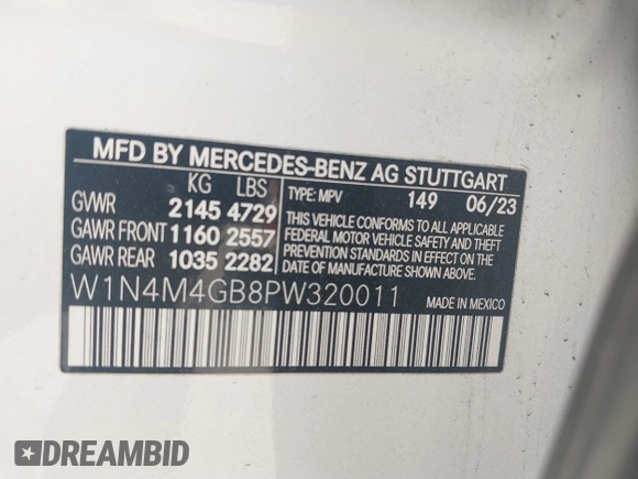 2023 Mercedes-Benz GLB 250 с VIN W1N4M4GB8PW320011, выставлен на аукционе IAAI как лот 41310606 с пробегом 19 091 миль миль и . История ставок и продаж доступна на DreamBid. Изображение 9.
