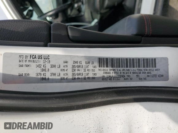 2020 Jeep Grand Cherokee Trailhawk with VIN 1C4RJFLG1LC237454, listed as a Copart auction lot 53152205 with 60,536 mi miles and Salvage title. Bid and sale history available at DreamBid. Image 13.