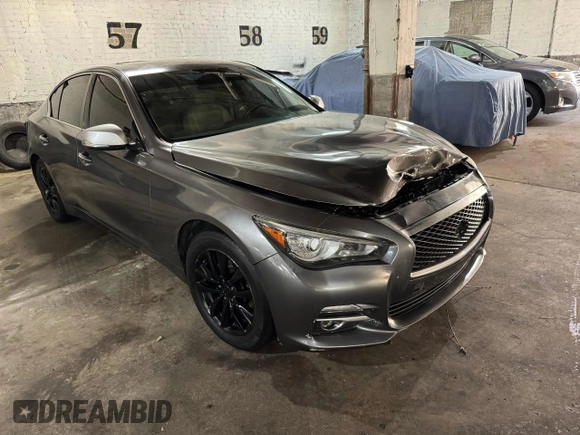 2015 Infiniti Q50 with VIN JN1BV7AR7FM412100, listed as a Copart auction lot 54574705 with 111,230 mi miles and Salvage Title. Bid and sale history available at carsss.com. Image 1.