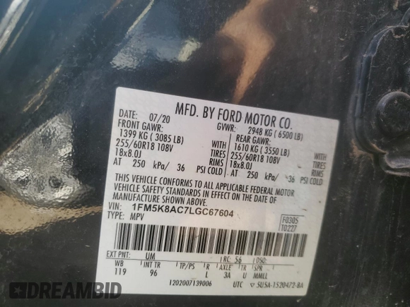 2020 Ford Explorer с VIN 1FM5K8AC7LGC67604, выставлен на аукционе Copart как лот 46429305 с пробегом 57 733 миль миль и Списание • Salvage title. История ставок и продаж доступна на DreamBid. Изображение 13.