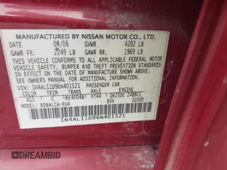 2006 Nissan Altima 2.5 with VIN 1N4AL11D96N401521, listed as a IAAI auction lot 41451401 with 233,591 mi miles. Bid and sale history available at carsss.com. Image 9.